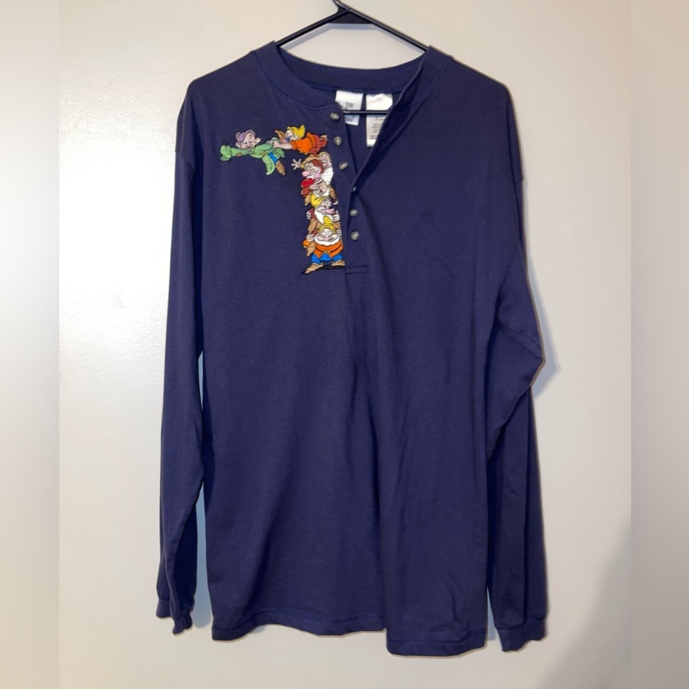 Vintage Disney Embroidered Snow White 7 Dwarfs Long Sleeve Henley Sz M